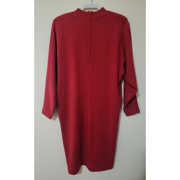 Vintage Joan Leslie Womens Wool-Blend Knit Dress Size S Red Long Dolman Sleeve - Picture 3 of 7
